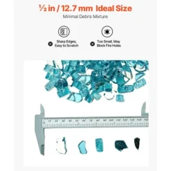 Ildglas 1/2-tommer, 10 LBS pejsglassten til bålplads, Aqua Blå Farve
