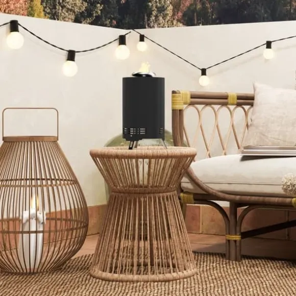 Ildskål Ø16×25 cm i rustfrit stål med ildgaffel, røgfri, til have/balkon/BBQ/camping, sort