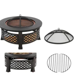 Ildskål, Diameter 81 cm, Varmeresistent op til 500 °C, Multifunktionelt design, Inkluderer gnistbeskytter, Holdbart jernmateriale