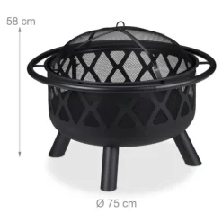 Ildskål med grill og gnistbeskytter, 58x75 cm, sort