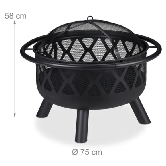 Ildskål med grill og gnistbeskytter, 58x75 cm, sort