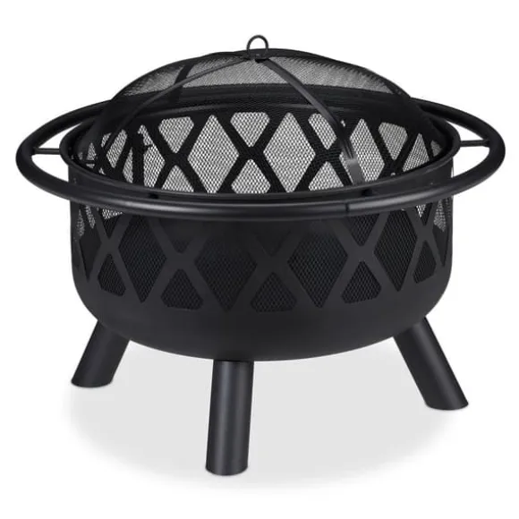 Ildskål med grill og gnistbeskytter, 58x75 cm, sort