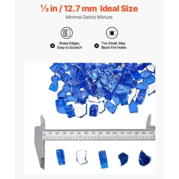 Ildstedsglas, Reflekterende Knust Glas 12,7 mm, Koboltblå, Hærdet Glas