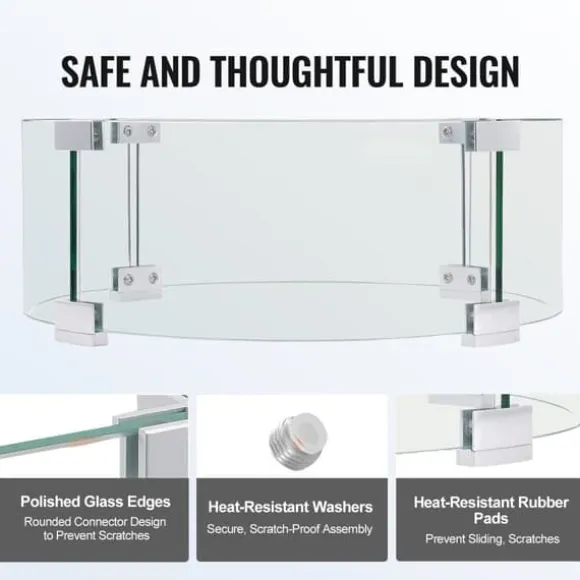 Ilægger til bålfad, 435 x 170 mm rundt glasflammeskjold, 6 mm hærdet glas til propan og gas. Perfekt til udendørs gårdhaver.
