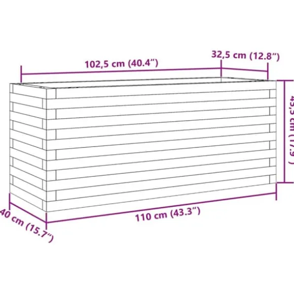 Imprægneret plantekasse i fyrretræ - 110x40x45,5 cm | Farve: Natur | Størrelse: 110x40x45,5 cm
