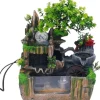 Indendørs fontæne - Bordfontæne med akvarium - LED-belysning - Tågegenerator - Vandfald - 30 x 18 x 33 cm - Harpiks - 220 V - Brun
