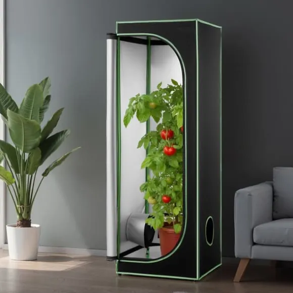 Indendørs Growtelt - Dyrkningstelt - 60 x 60 x 180 cm - 600D Stof & Højreflekterende Folie - Observationsvindue - Aftagelig Gulvbakke - Tæt Lynlås