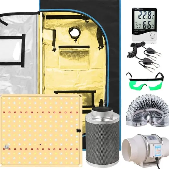 Indendørs Hydroponisk Vækstsæt, LED Vækstlys, Kulfilter, Komplet Sæt,60x60x120CM Kits