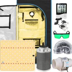 Indendørs Hydroponisk Vækstsæt, LED Vækstlys, Kulfilter, Komplet Sæt,60x60x120CM Kits