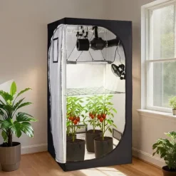 Indendørs væksttelt - Plantetelt sæt - 100 x 100 x 200 cm - Fuldspektret LED-vækstlys - Ventilationssystem - 600D Mylar - Til blomster og grøntsager | CDON