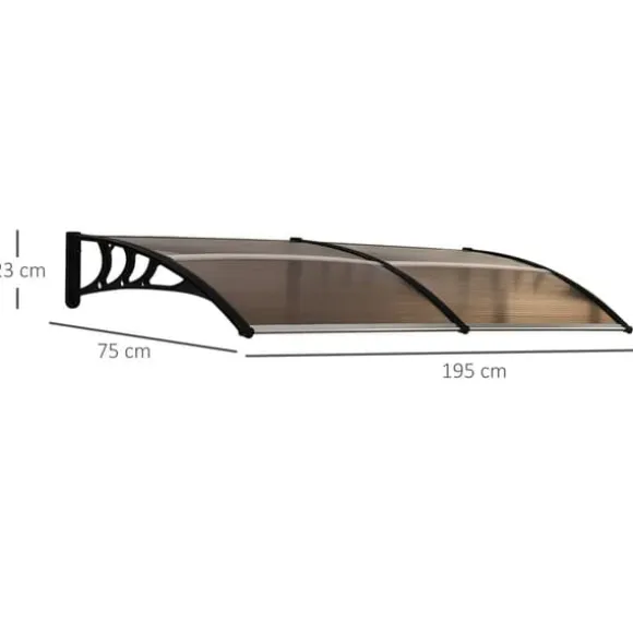 Indgangsoverdækning 75×195×23 cm – polycarbonat, sol- og regnbeskyttelse, brun