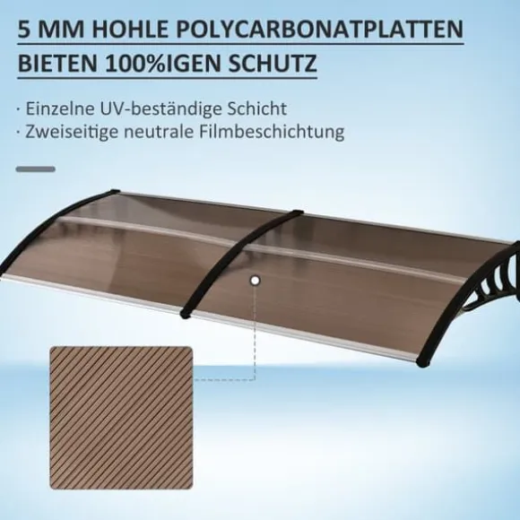 Indgangsoverdækning 75×195×23 cm – polycarbonat, sol- og regnbeskyttelse, brun