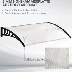 Indgangsoverdækning 89×122 cm – polycarbonat buet tag, UV-beskyttelse, hvid