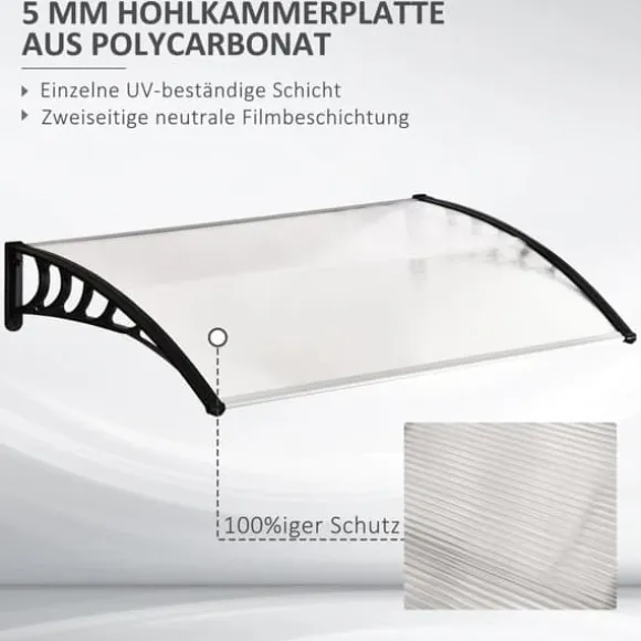 Indgangsoverdækning 89×122 cm – polycarbonat buet tag, UV-beskyttelse, hvid