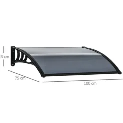 Indgangstag 100×75 cm – aluminium/polycarbonat, UV-beskyttelse, sort