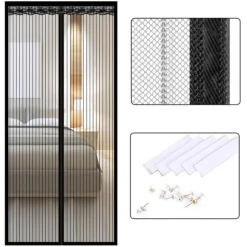 INF Magnetisk skærmdørsgardin, stribet polyester, 9 par spænder, 80 cm x 200 cm
