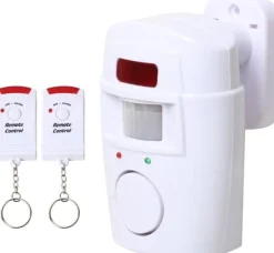 Infrarød bevægelsessensor Alarm - Tyverialarm med 2 fjernbetjeninger, 105° scanningsområde og 105dB, velegnet til hjem / garage / butikker