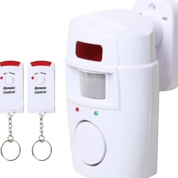 Infrarød bevægelsessensoralarm - tyverialarm med 2 fjernbetjeninger, 105° scanningsområde og 105dB, egnet til hjem/garage/butik
