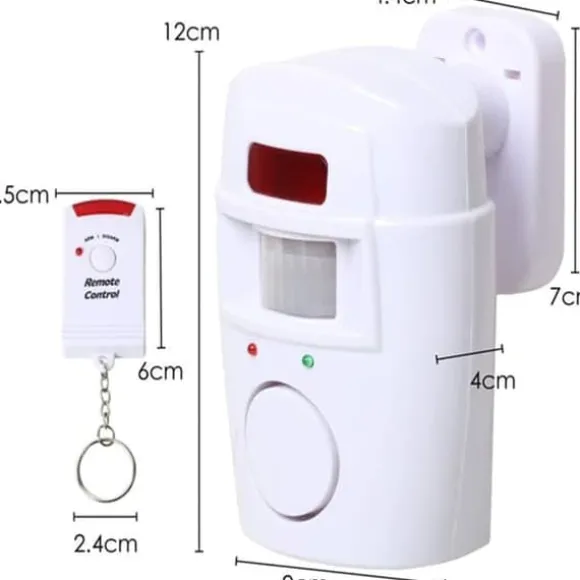 Infrarød bevægelsessensoralarm - tyverialarm med 2 fjernbetjeninger, 105° scanningsområde og 105dB, egnet til hjem/garage/butik