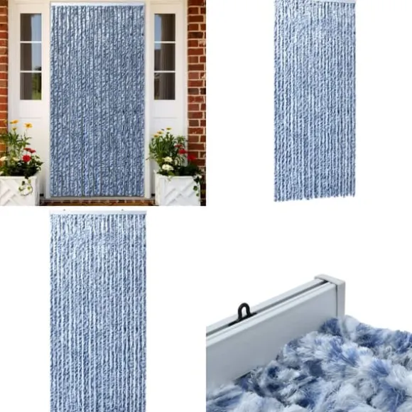 Insektgardin 100 x 220 cm blå hvid og sølvfarvet - Insektgardin - Insektgardiner - Home & Living
