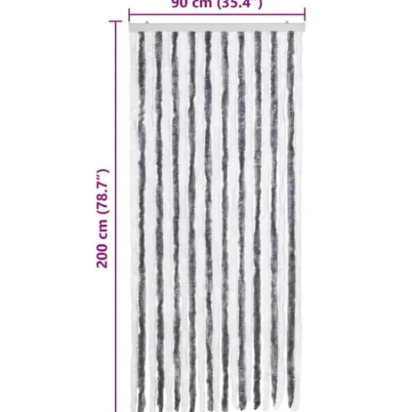 Insektgardin i chenille grå/hvid - Aftageligt og vandafvisende | Størrelse: 90x200 cm