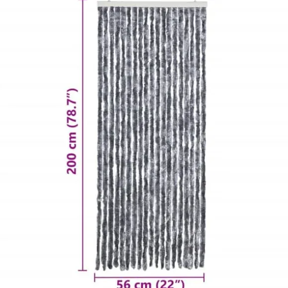 Insektgardin med chenilletråde - Myggenet til dør | Størrelse: 56x200 cm | Farve: Sølv