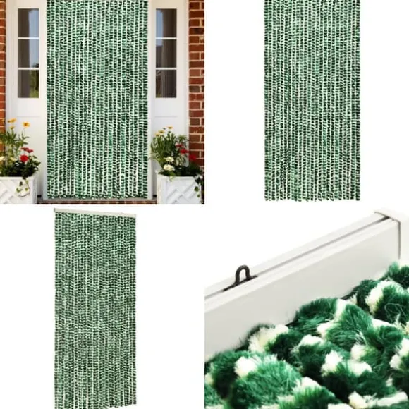 Insektgardin 100x220 cm chenille grøn og hvid - Insektgardin - Insektgardiner - Home & Living