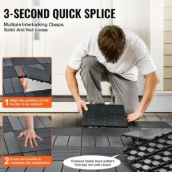 Interlocking Deck Fliser 10-Pak, 30x30 cm, Mørkegrå Plast til Terrasse, Holdbar og Vejrbestandig.