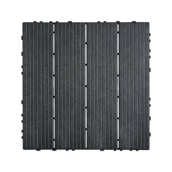 Interlocking Deck Fliser 10-Pak, 30x30 cm, Mørkegrå Plast til Terrasse, Holdbar og Vejrbestandig.
