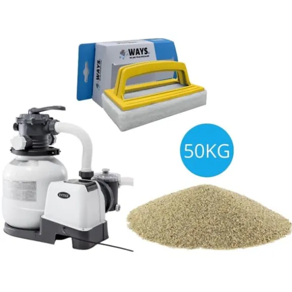 Intex - Sandfilterpumpe 10500 L/u & Filterzand 50 kg &WAYS Scruborstel
