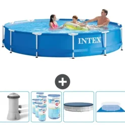 Intex Round Frame Swimming Pool - 366 x 76 cm - Blå - Inklusive Tilbehør CB88