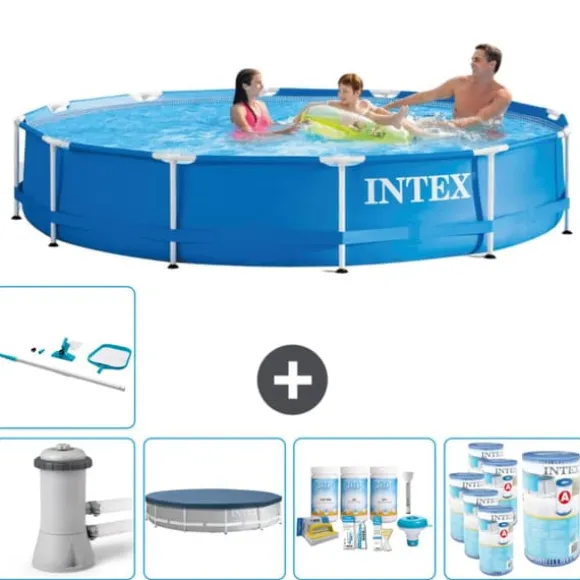 Intex Round Frame Swimming Pool - 366 x 76 cm - Blå - Inklusive Tilbehør CB21
