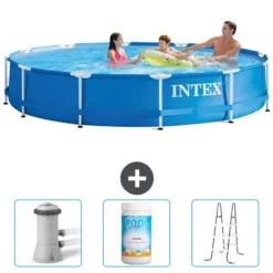 Intex Round Frame Swimming Pool - 366 x 76 cm - Blå - Inkluderet tilbehør CB84