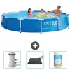 Intex Round Frame Swimming Pool - 366 x 76 cm - Blå - Inkluderet tilbehør CB80