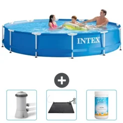 Intex Round Frame Swimming Pool - 366 x 76 cm - Blå - Inkluderet tilbehør CB80