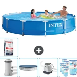 Intex Round Frame Swimming Pool - 366 x 76 cm - Blå - Inklusive Tilbehør CB55