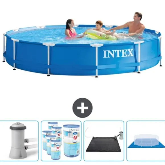 Intex Round Frame Swimming Pool - 366 x 76 cm - Blå - Inklusive Tilbehør CB91