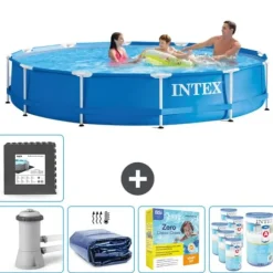 Intex Round Frame Swimming Pool - 366 x 76 cm - Blå - Inklusive Tilbehør CB24