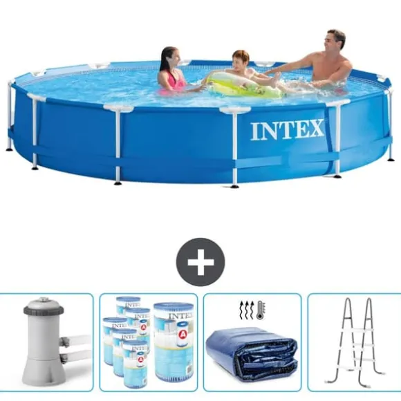 Intex Round Frame Swimming Pool - 366 x 76 cm - Blå - Inklusive Tilbehør CB95