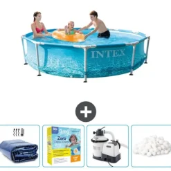 Intex Round Frame Swimming Pool - 305 x 76 cm - Vandprint - Inkluderet tilbehør CB70