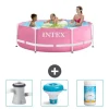 Intex Round Frame Swimming Pool - 244 x 76 cm - Pink - Inkluderet tilbehør CB77