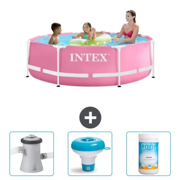 Intex Round Frame Swimming Pool - 244 x 76 cm - Pink - Inkluderet tilbehør CB77