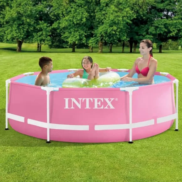 Intex Round Frame Swimming Pool - 244 x 76 cm - Pink - Inkluderet tilbehør CB77