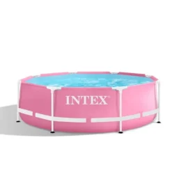 Intex Round Frame Swimming Pool - 244 x 76 cm - Pink - Inkluderet tilbehør CB77