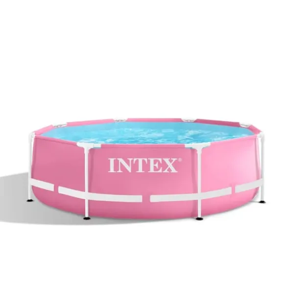 Intex Round Frame Swimming Pool - 244 x 76 cm - Pink - Inkluderet tilbehør CB77