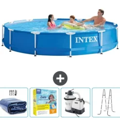 Intex Round Frame Swimming Pool - 366 x 76 cm - Blå - Inkluderet tilbehør CB71