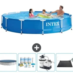 Intex Round Frame Swimming Pool - 366 x 76 cm - Blå - Inkluderet tilbehør CB62