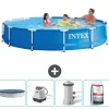 Intex Round Frame Swimming Pool - 366 x 76 cm - Blå - Inkluderet tilbehør CB53