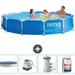 Intex Round Frame Swimming Pool - 366 x 76 cm - Blå - Inkluderet tilbehør CB53