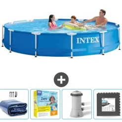 Intex Round Frame Swimming Pool - 366 x 76 cm - Blå - Inkluderet tilbehør CB10